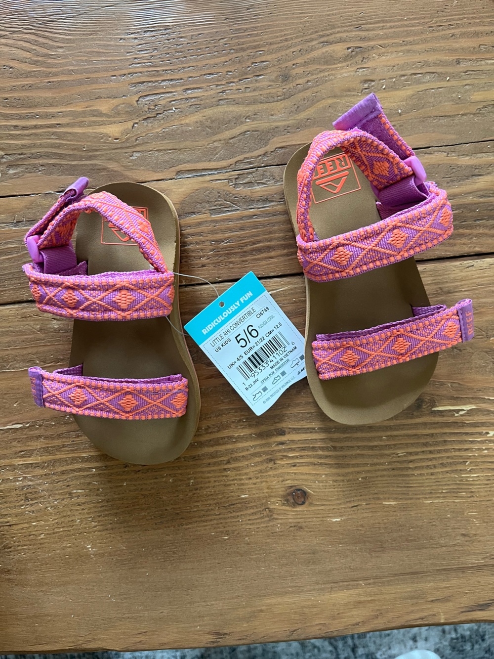 Reef Youth Sandals in Pink and Orange Woven Straps